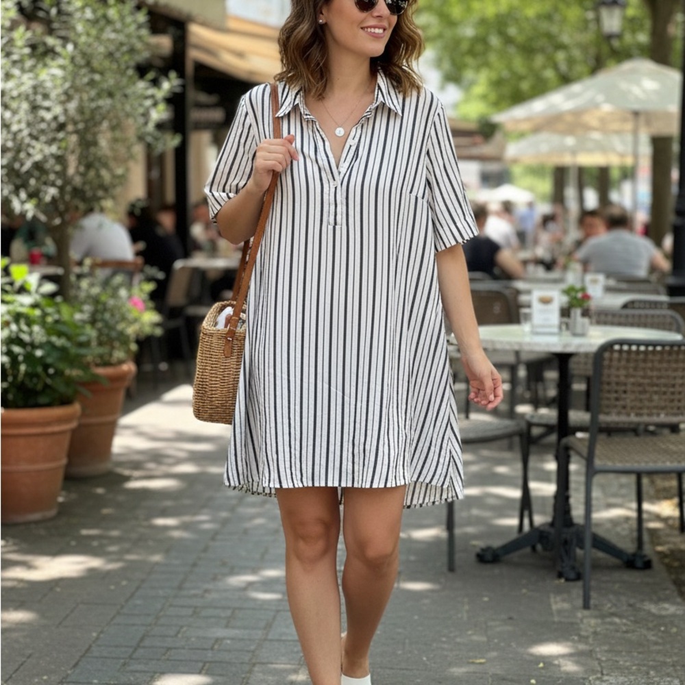 Old Navy Black and White Striped Dress Sz M